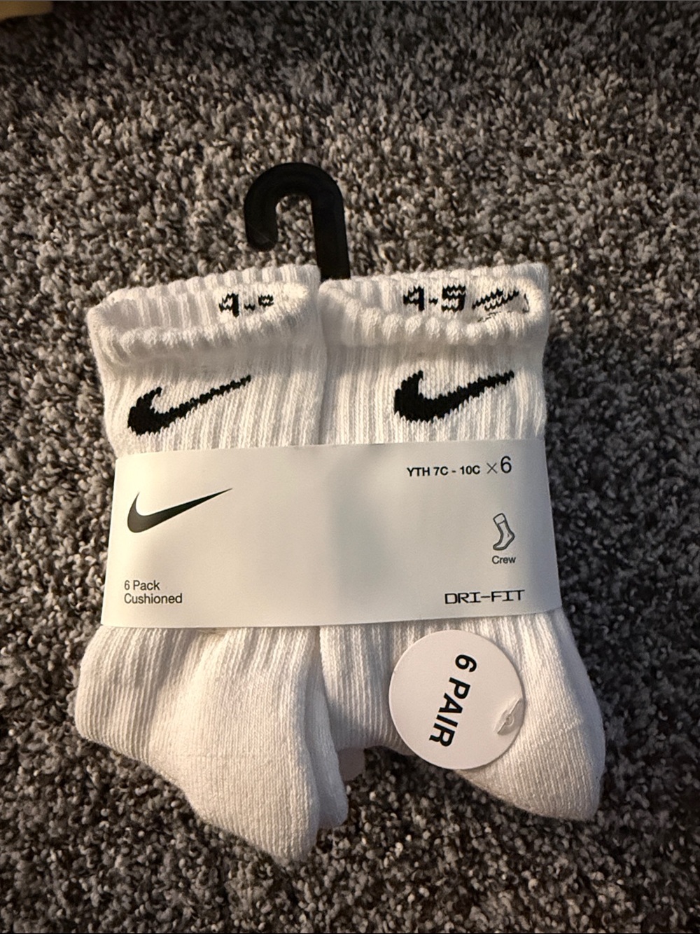 Nike White Crew Athletic Socks with Black Swoosh - 6 Pack